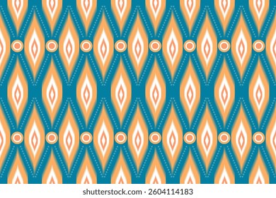 Geometric Abstract Tribal Blue Yellow Orange White Design For Textile Print Fabric Carpet Wallpaper Curtain Blanket Cushion