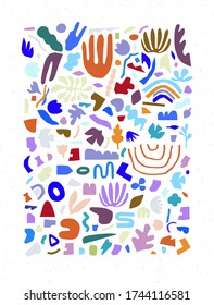 Geometric abstract unique handmade shapes drawing in violet and blue tones