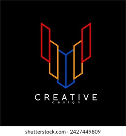 Geometric abstract V letter vector logo design.