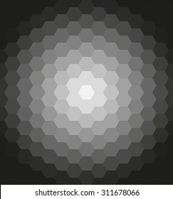 Geometric abstract vector background with black, gray and white hexagons. Pattern with flow effect