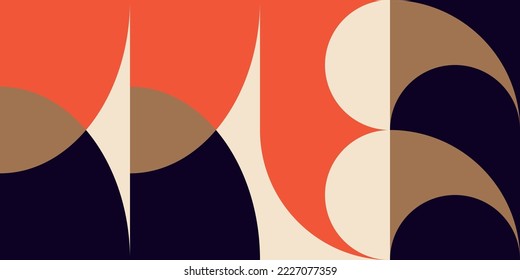 Geometric abstract vector background with circles, rectangles and squares in retro Bauhaus style. Pastel colored simple shapes graphic pattern.