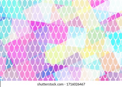 Geometric abstract vector background. Fish scale pattern over colorful abstraction. Vibrant mermaid patter in web screen resolution. Modern trendy backdrop for kids design or summer party flyer