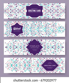 geometric abstract vector brochure cards set. ethnic style template of flyear, magazines, poster, book cover, banners. Active lifestyle invitation concept background. Layout illustration modern page