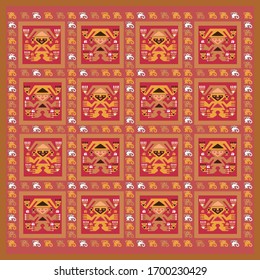 Geometric abstract vector from Chimu an ancient Peruvian culture. Pre-Columbian art pattern from Chimu textiles. Pre inca historic period.