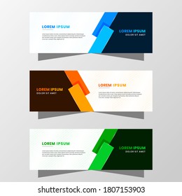 Diseño de Banner gráfico de abstracto geométrico. con una decoración moderna en tonos azul, naranja y verde. Adecuado para la venta de pancartas, presentación, promoción, volante, afiche y folleto.