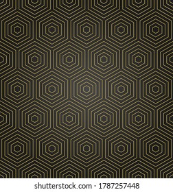 Geometric abstract vector hexagonal background. Geometric modern ornament. Seamless modern black and golden pattern