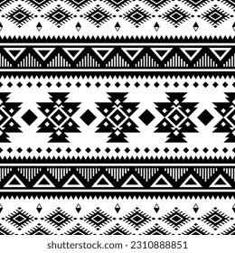 Geometric abstract vector illustration. Seamless ethnic pattern with traditional tribal texture design. Aztec Navajo style. Black and white colors. Design for textile, fabric, curtain, rug, wrapping.