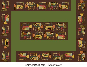 Geometric abstract vector from Paracas an ancient Peruvian culture. Pre-Columbian "esclavina" textile from Paracas textiles. Pre inca historic period.