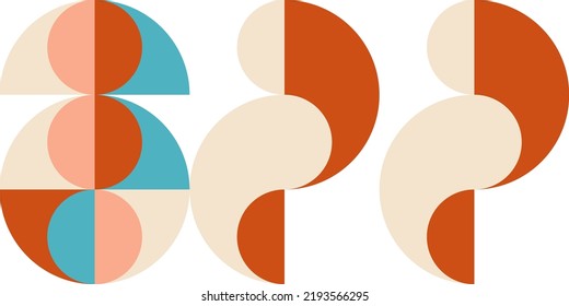 Geometric abstract vector seamless pattern with circles, rectangles and squares in retro Bauhaus style. Pastel colored simple shapes graphic background. 
