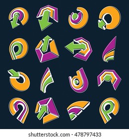 Geometric abstract vector shapes. Collection of arrows, navigation pictograms and multimedia signs, for use in web and graphic design.