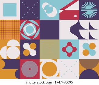 Geometric abstract vector simple elements made with a beautiful color palette. Geometrical pattern composition background, ready to use in web design, business card, invitation, poster, fashion print.