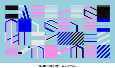 Geometric abstract vector simple elements made with a beautiful color palette. Geometrical pattern composition background, ready to use in web design, business card, invitation, poster, fashion print.
