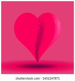Geometric abstract vector with a symbol of love. polygonal heart line with a pink background.background design for valentines day. vector illustration.