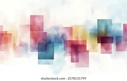Geometric abstract watercolor background, rectangles in pastel tones