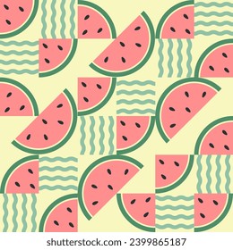 Patrón de sandía abstracta geométrica sin soldadura. Antecedentes, frutos. Diseño abstracto moderno. Estilo contemporáneo. Ilustración del vector