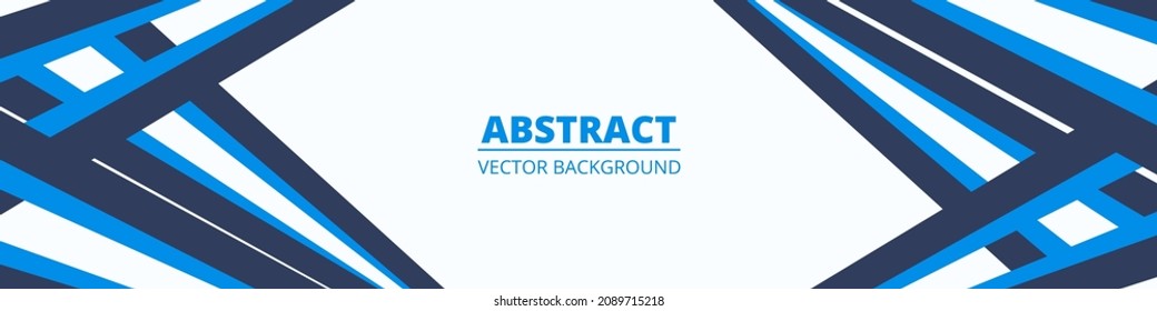 Geometric abstract wide horizontal banner with blue and dark blue lines and shapes Colored modern sporty bright futuristic horizontal abstract wide background. Vector illustration EPS10.