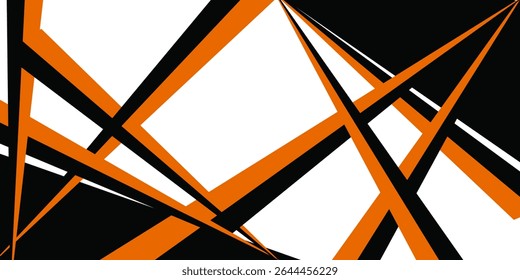 Geometric abstract wide horizontal banner with orange and black lines and shapes. Colored modern sporty bright futuristic horizontal abstract wide background. Vector illustration EPS10.