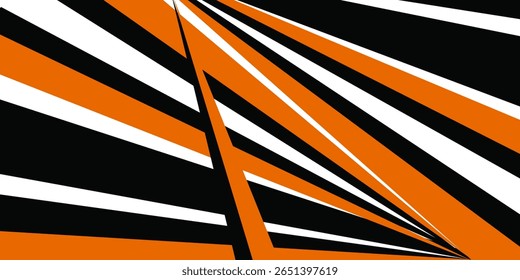 Geometrisches abstraktes breites horizontales Banner mit orangen und schwarzen Linien und Formen. Farbige moderne sportlich helle futuristische horizontale abstrakte breiten Hintergrund. Vektorgrafik EPS10.