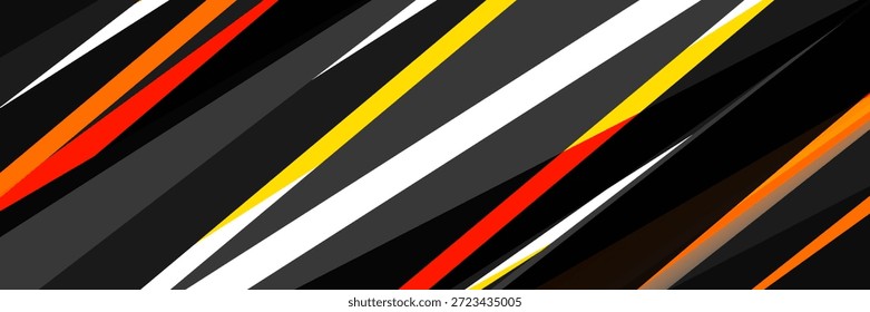 Geometric abstract wide horizontal banner with orange and black lines and shapes. Colored modern sporty bright futuristic horizontal abstract wide background. Vector illustration EPS10.
