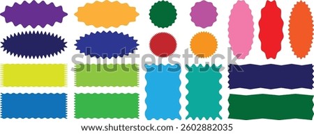 Geometric Abstract zig zag edge rectangle shape collection. colorful set of square and Oval Elements with Curve Edge. zig zag pattern, line, border, seamless, background. labels and badges elements of