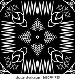Líneas geométricas abstractas de zigzag sin problemas. Fondo abstracto en blanco y negro. Repita el fondo monocromo. Ornamentos modernos con zig zag, coser, formas. Textura sin fin. Plantilla.