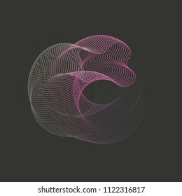 Geometric abstraction, abstract fluid, black background, line vortex, music banner, electronic music poster. Vector illustration
