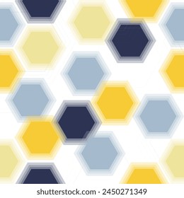 Geometric abstraction of hexagons on a blue relief background with gold elements.  Vector simple flat graphic illustration.