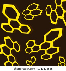 Geometric abstraction of a honeycomb with reflection and illumination on a brown background.