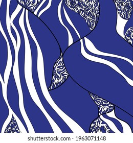 Geometric abstraction. The magic of impressions. Dialogue between blue, white and black.  