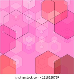Geometric abstraction of pink vector hexagons. Brochure template