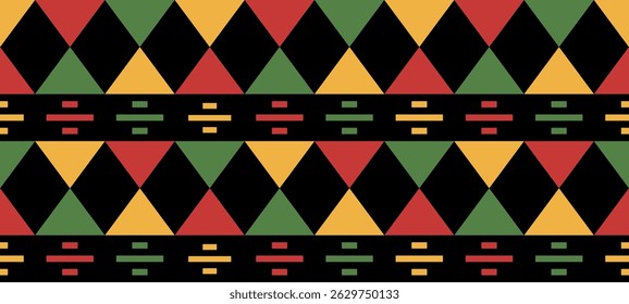 Geometric African aesthetic seamless pattern vector illustration. Colorful repeated ornament for background, textile, fabric, banner. Design for celebrating Juneteenth and Black History month. 