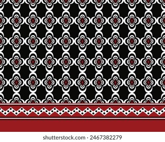 GEOMETRIC AJRAK FLORAL SEAMLESS PATTERN WITH BORDER FRAME ALL OVER PRINT VECTOR ILLUSTRATION