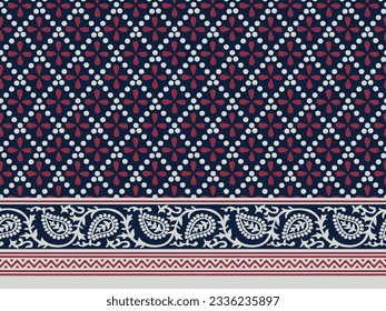 GEOMETRIC ALL OVER PRINT WITH PAISLEY FLORAL BORDER SEAMLESS PATTERN VECTOR ILLUSTRATION