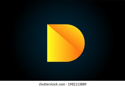 geometric alphabet D letter logo for company and business with yellow color. Corporate brading and lettering with futuristic design and gradient