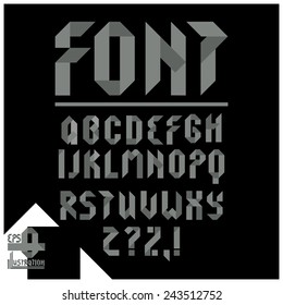 Geometric alphabet. Gray abstract alphabet set , letters on a black background.