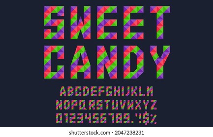 Geometric alphabet letters, numbers, and signs with bright candy color concept. Suitable to promote your product, or other business purposes, etc. Vector illustration.