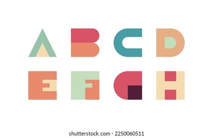 Geometric alphabet and modern abstract typeface with numbers, punctuation marks, stylized colorful typography character, alphabet flat vector illustration.