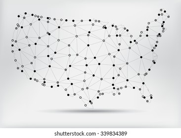 Geometric American map.Polygonal USA map.Vector illustration.