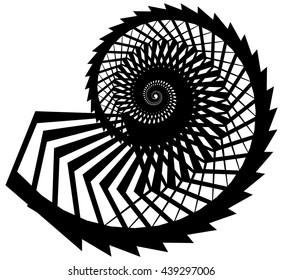 Geometric, angular snail, helix, volute element isolated on white. Abstract monochrome  non-figural illustration.