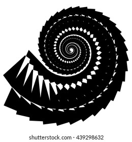 Geometric, angular snail, helix, volute element isolated on white. Abstract monochrome  non-figural illustration.