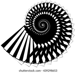 Geometric, angular snail, helix, volute element isolated on white. Abstract monochrome  non-figural illustration.