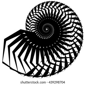 Geometric, angular snail, helix, volute element isolated on white. Abstract monochrome  non-figural illustration.