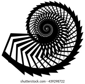 Geometric, angular snail, helix, volute element isolated on white. Abstract monochrome  non-figural illustration.