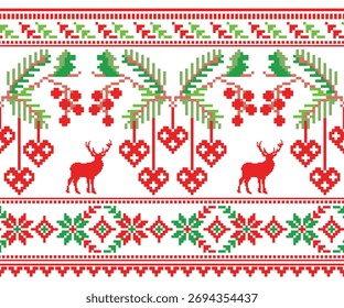 Patrón geométrico de animales y ramas, diseño Horizontal sin costuras, diseñado para Navidades de fondo, decoración, tela, ropa.