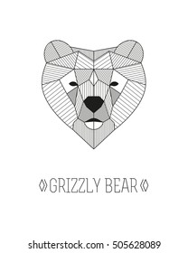 Geometric animal head. Grizzly bear. Vector minimalistic linework illustration.