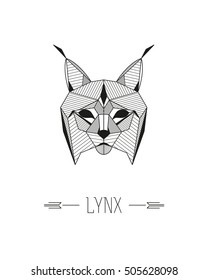 Geometric animal head. Lynx. Vector minimalistic linework illustration.