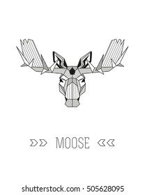 Geometric animal head. Moose. Vector minimalistic linework illustration.