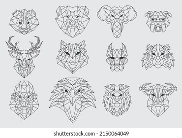 Geometric Animal Head Outline. Black White Illustration. Linear Art