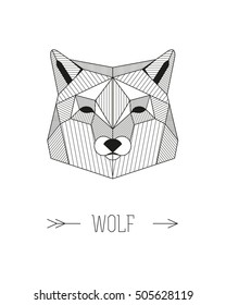 Geometric animal head. Wolf. Vector minimalistic linework illustration.