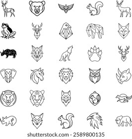 Geometric Animal Icons Wildlife Logo Designs, Line Art Collection